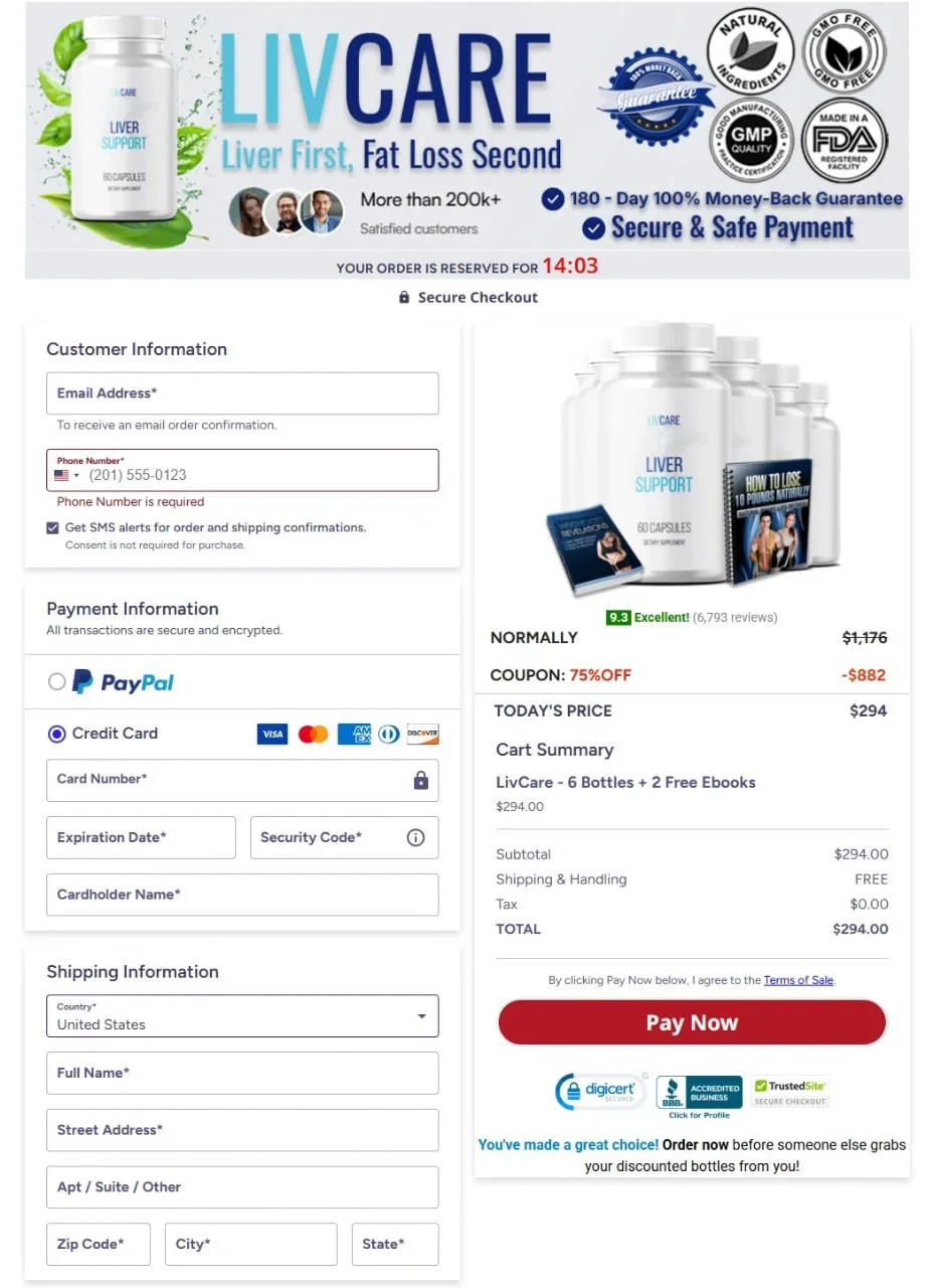 LivCare Order Page